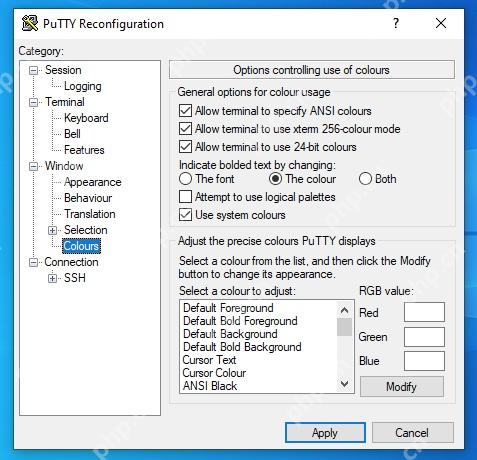 PuTTY 保存修改后的颜色配置到会话