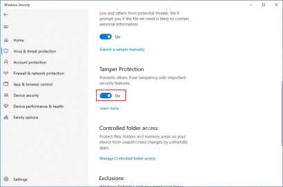 Win10 Microsoft Defender 篡改保护开关处于 On