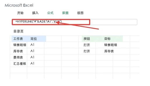 Excel目录跳转公式