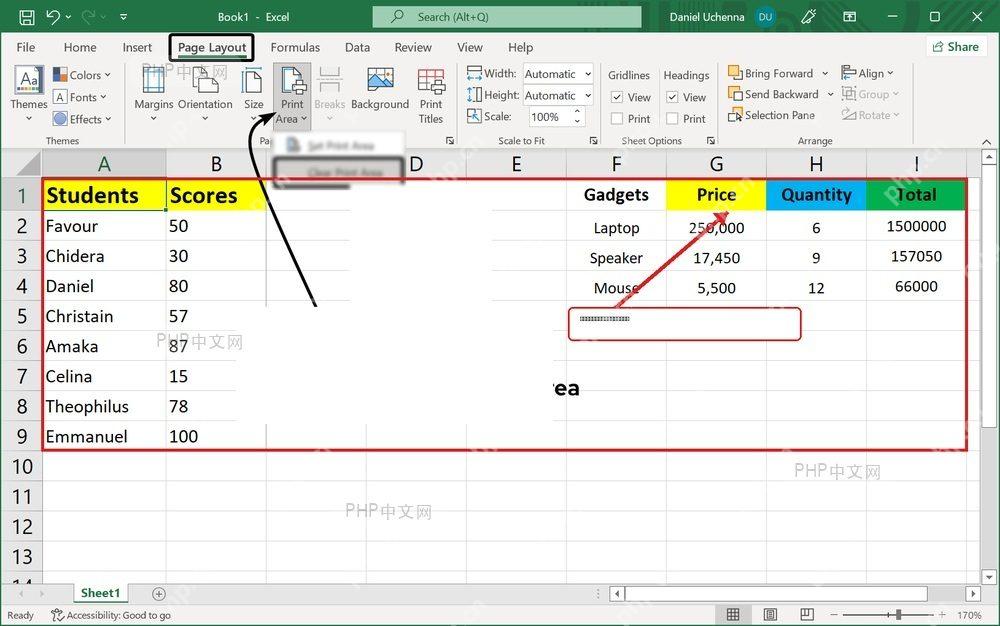 Excel 清除打印区域后检查工作表打印范围