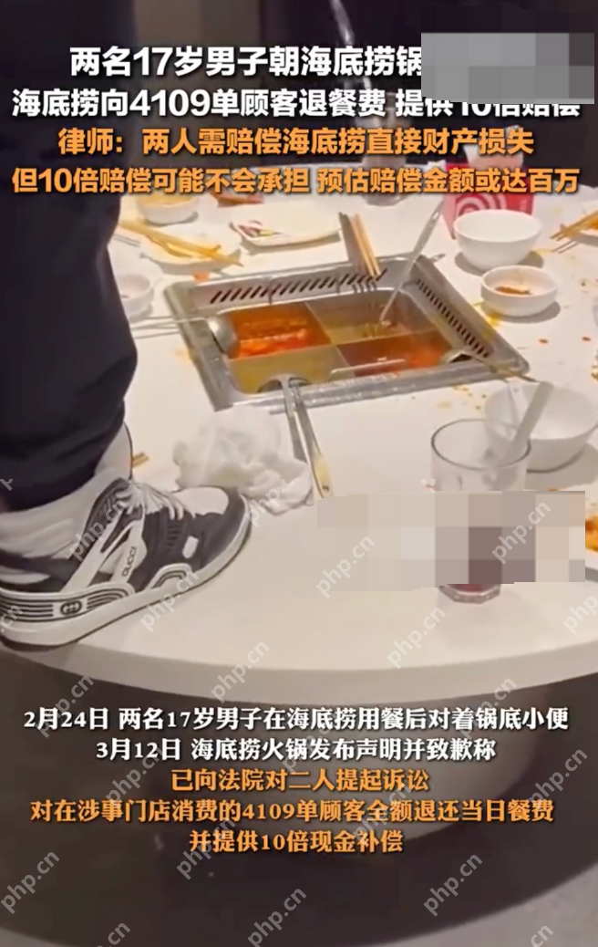 2未成年在海底捞小便被判赔220万:不足部分由由父母赔偿 - php中文网