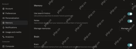 Perplexity账户Memory设置页面