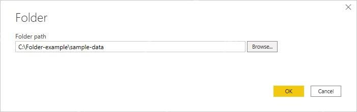 Power Query 从文件夹连接数据源窗口,显示 Folder path 和 Browse 按钮