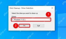 Win11 Disk Cleanup Drive Selection 对话框中选择 Windows 11 C 盘并点击 OK