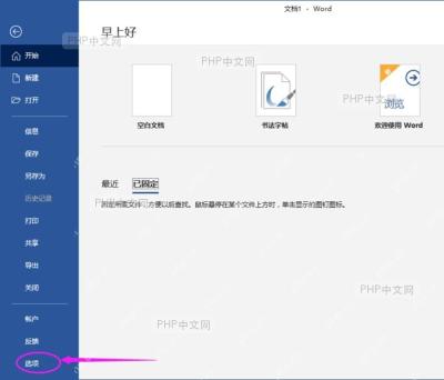 Word文件后台页左侧的选项入口,对应第三步进入Word选项显示页