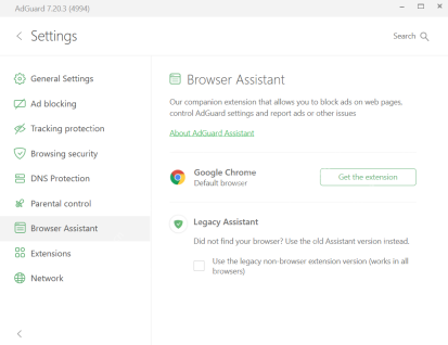 AdGuard 设置里的 Browser Assistant 安装状态