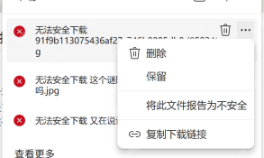 Edge 拦截下载后在菜单里选择保留