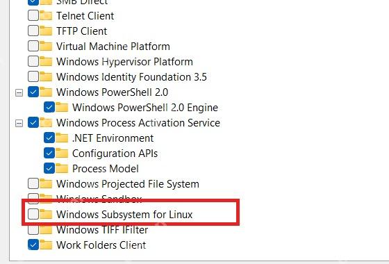 Win11 Windows 功能中启用 Windows Subsystem for Linux