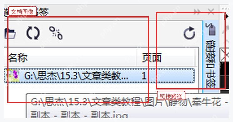 CorelDRAW 链接和书签泊坞窗显示外部图像源文件路径