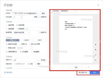 WPS PDF 打印设置窗口右侧是打印预览区,底部可以切换预览页码