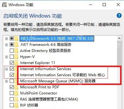 Win11 Windows 功能中展开 Internet Information Services IIS 节点