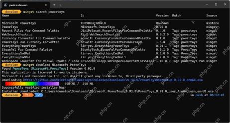 Win11 PowerShell 运行 winget download Microsoft.PowerToys 下载 arm64 安装包