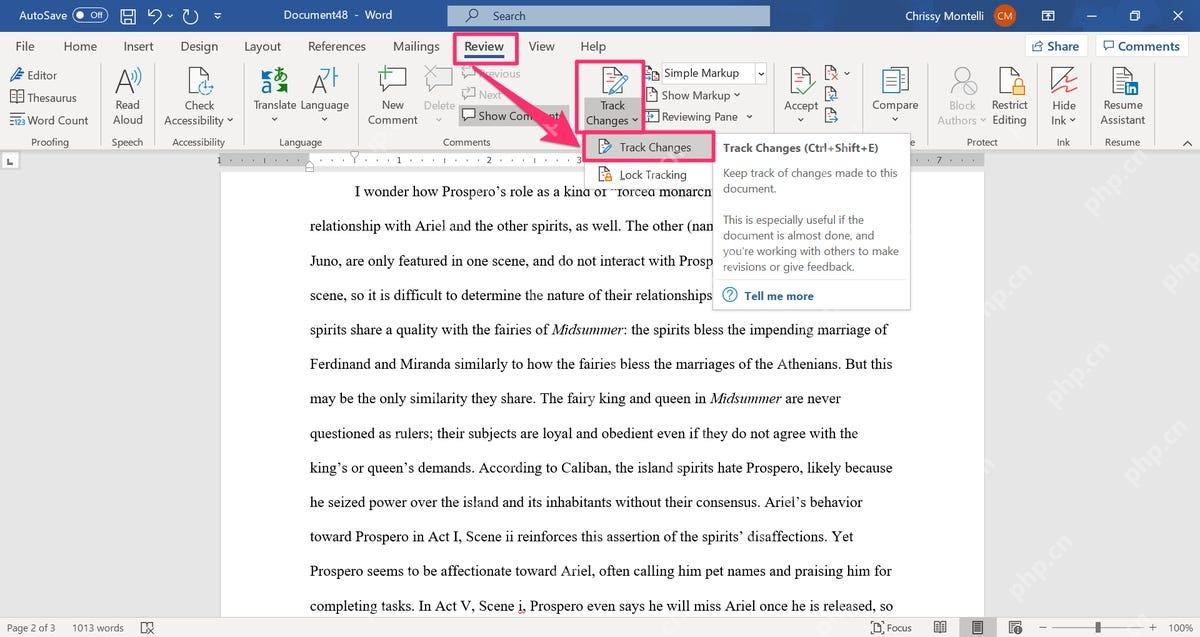 Microsoft 365 Word中显示审阅和协作相关工具