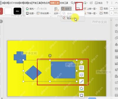 WPS 演示中选中组合形状后的界面