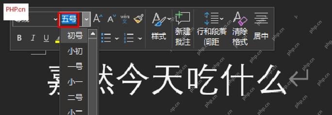 Word 开始选项卡字号框和字号下拉列表界面