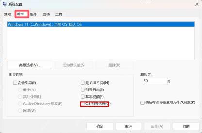 Win11 系统配置引导页中的 OS 引导信息选项