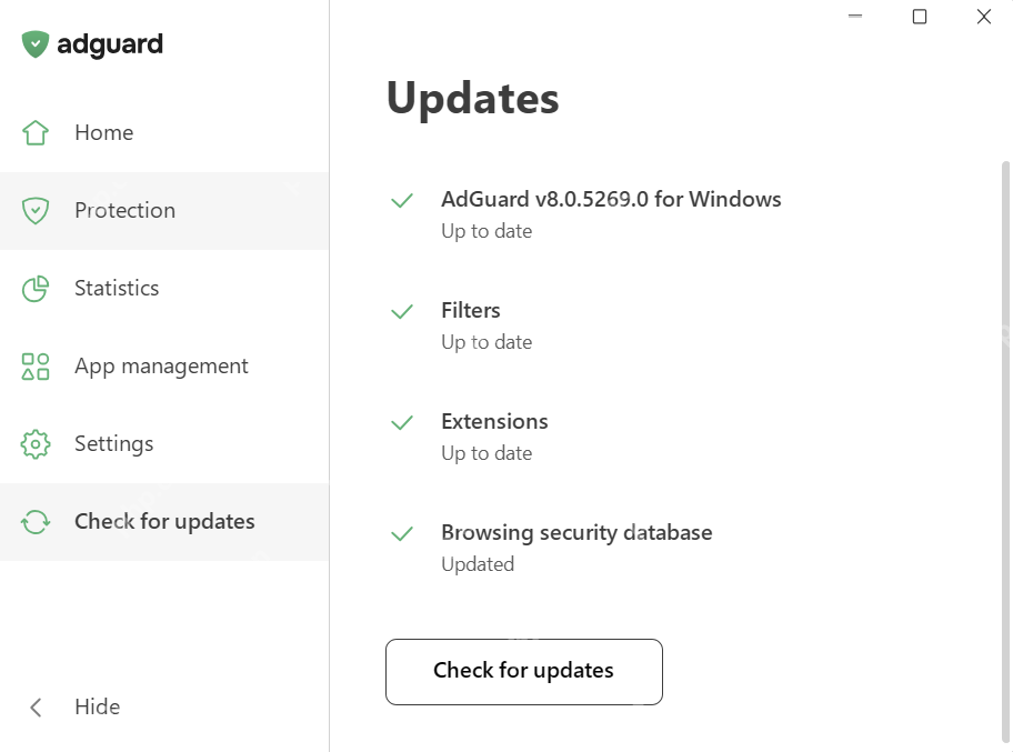 AdGuard Check for updates 页面检查过滤器更新