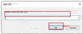 Adobe Acrobat Edit URL 窗口中填写链接地址并点击 OK