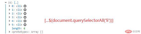 [...$(document.querySelectorAll('li'))]