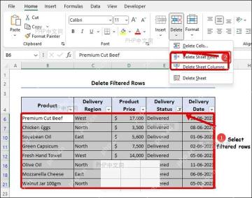 Excel 中选中筛选后的可见行并删除工作表行