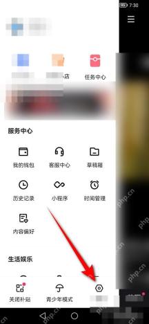快手侧栏底部齿轮设置入口，证明清理本地缓存前进入设置页的操作位置