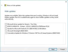 Show or hide updates 中列出可隐藏的更新复选框