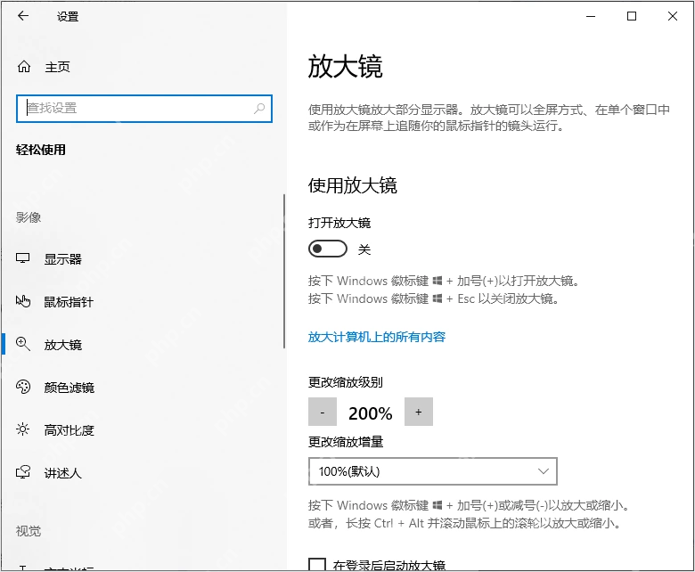 Win10 放大镜视图下拉选项