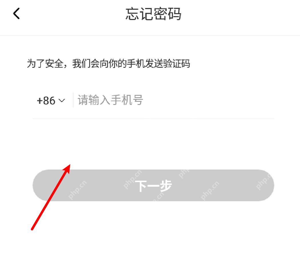 喜马拉雅中文手机界面:忘记密码页面的手机号验证入口