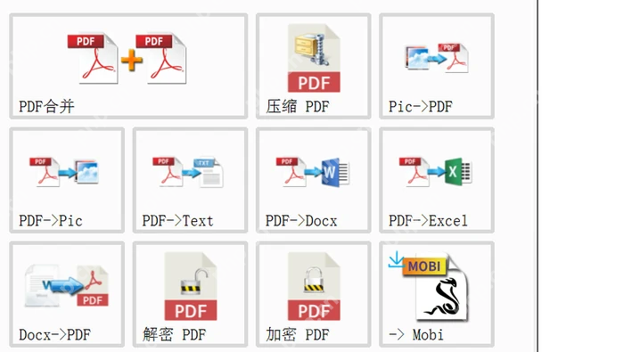 格式工厂文档分类中 PDF 转换、PDF 合并和 PDF 压缩工具入口