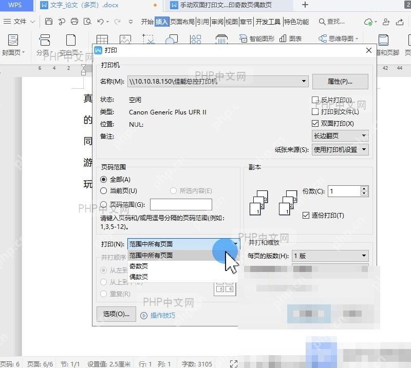 Word如何手动双面打印文档设置效果