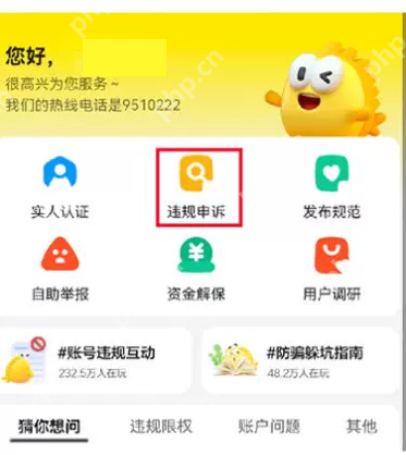闲鱼客服功能页中的违规申诉入口_闲鱼账号被禁言怎么办_闲鱼禁言原因及申诉入口查找指南 - php中文网