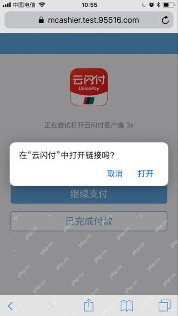 网页提示在云闪付客户端打开支付链接