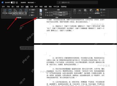 Word 布局选项卡中的页面设置分组和右下角启动器，用于打开完整页面设置窗口