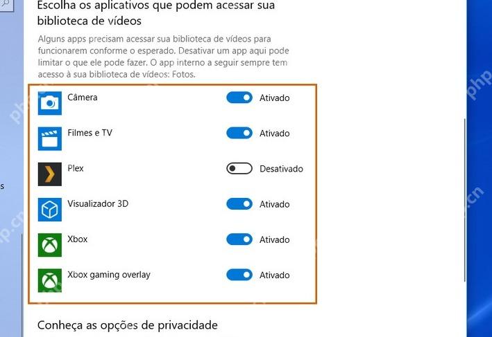 Win10 Videos 页面按应用设置视频库访问开关