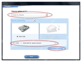 PrivaZer cleanup options 页面选择清理方式。