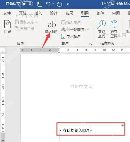 Word引用选项卡插入脚注按钮