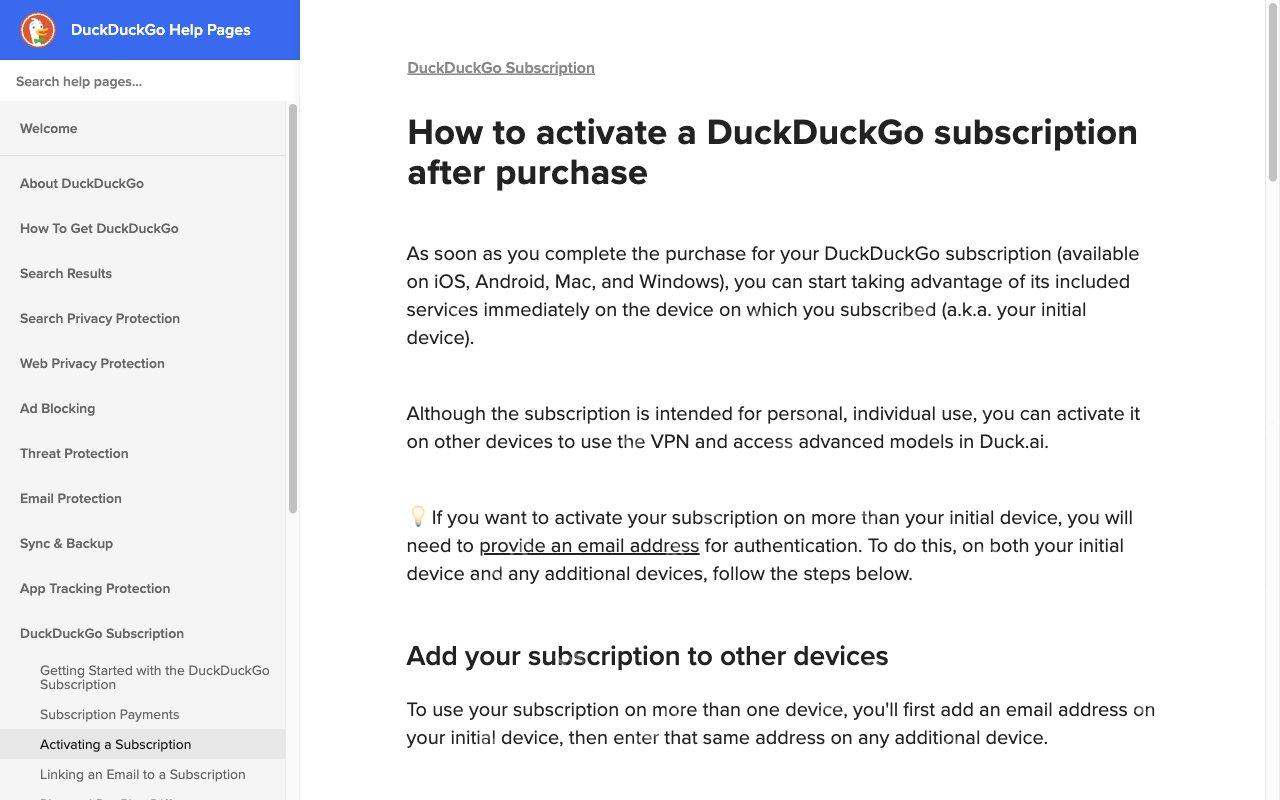 了解订阅设备激活对应的DuckDuckGo真实界面