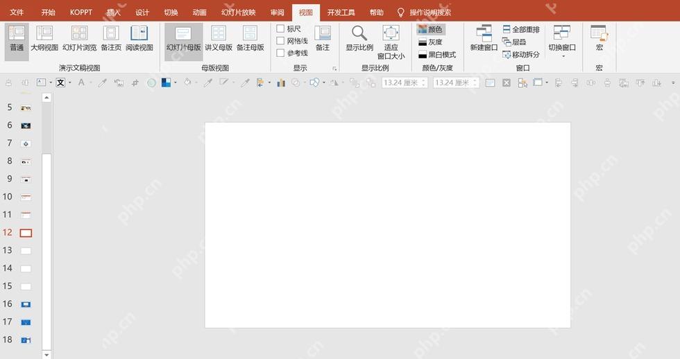 PowerPoint 中进入幻灯片母版视图的位置
