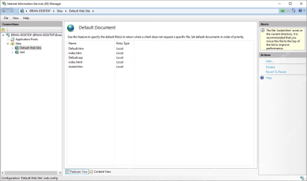 Windows10 IIS 管理器默认文档列表配置首页文件