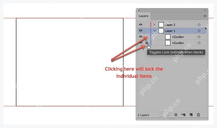 Illustrator Layers 面板中锁定参考线项目