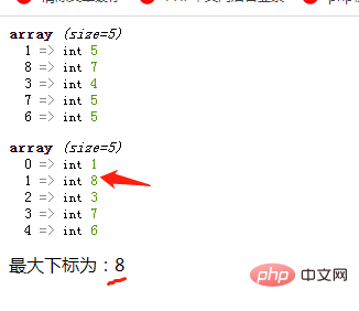 How to find the maximum subscript in an array in php