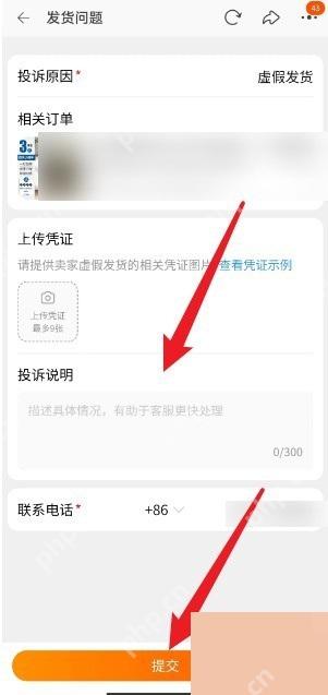 淘宝发货问题投诉表单页面底部的提交按钮