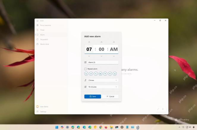 Windows 11 Clock 添加新闹钟窗口中设置时间名称重复日期和保存