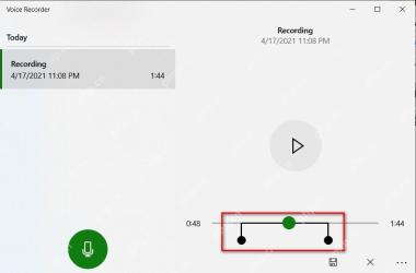 Windows 10 语音录音机修剪界面中的首尾标记