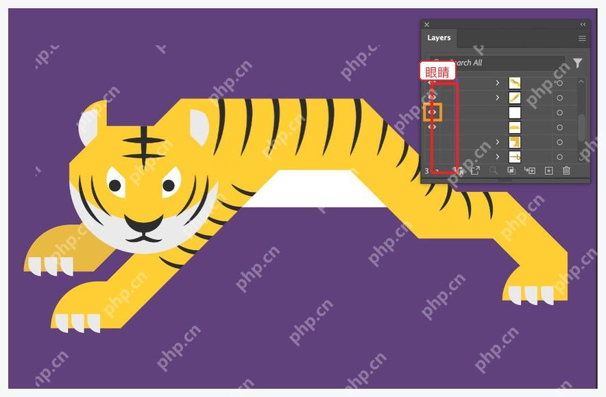 Illustrator 图层面板中点击眼睛图标隐藏图层