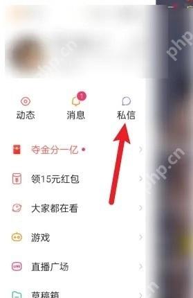 快手侧边菜单点击私信入口