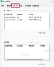 查看数字签名选项卡内容