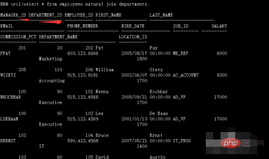 Oracle の複数テーブル クエリで自然結合を使用するにはどうすればよいですか?