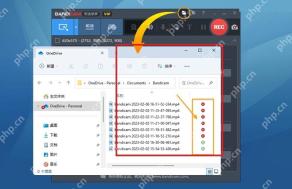 Bandicam Windows 输出目录窗口高亮录制文件列表和状态列