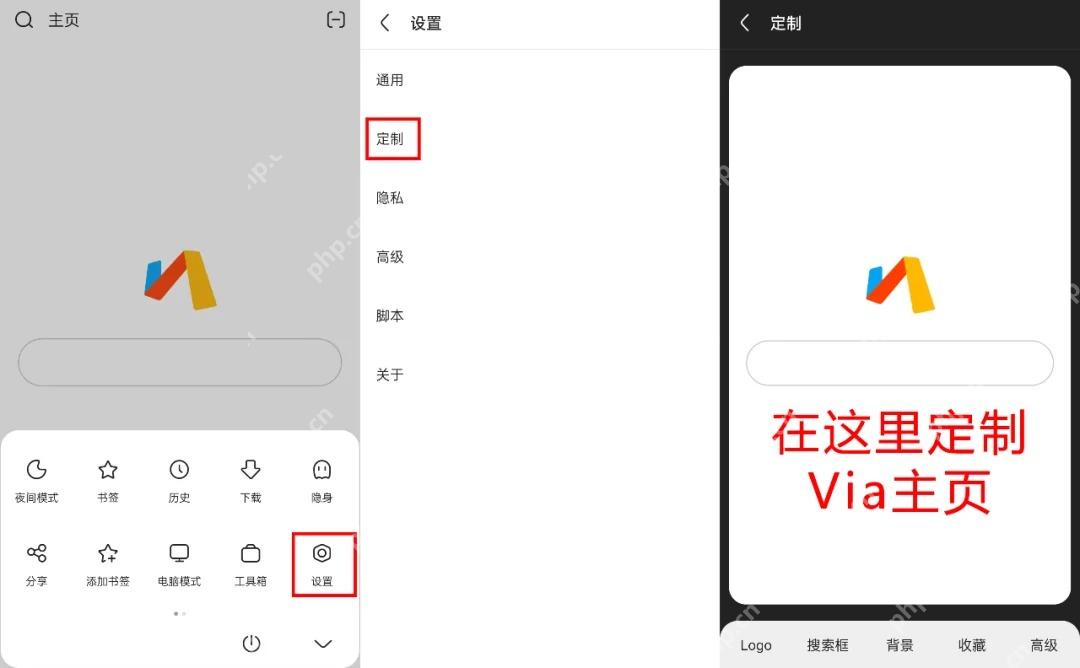 Via浏览器菜单设置与定制入口